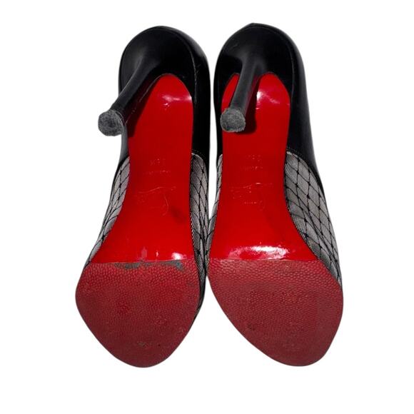 Christian Louboutin Resillana Black Leather & Mesh Peep Toe Heels Size 38.5 - Picture 8 of 13
